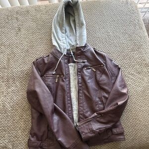 Faux leather with attached hoodie